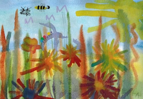 Caterpillar in the Garden - Original Watercolor | Watercolor Painting in Paintings by Rita Winkler - My Art, My Shop -by Rita ... Where Every Stroke Speaks of Joy and Inclusion. Item made of paper works with mid century modern & contemporary style