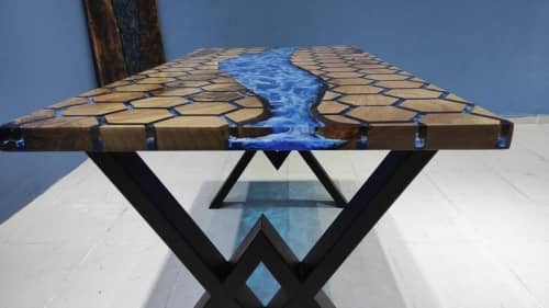 Hexagon Honeycomb | Custom Ocean Table | Live Edge Epoxy | Dining Table in Tables by LuxuryEpoxyFurniture. Item made of wood with synthetic