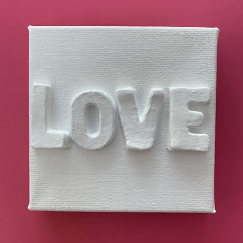 Love 4" x 4" | Mixed Media in Paintings by Emeline Tate. Item made of canvas with synthetic