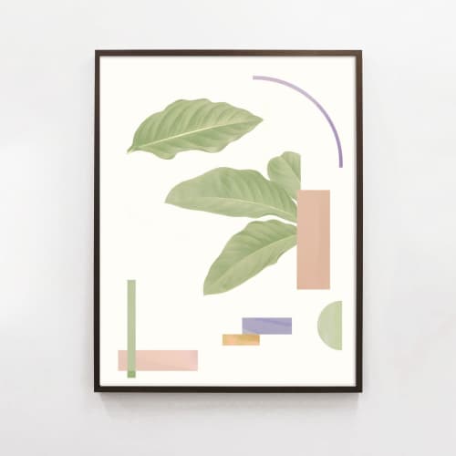 Pastel Botanical Collage Print with Abstract Geometric Shape | Prints by Capricorn Press. Item composed of paper compatible with boho and minimalism style