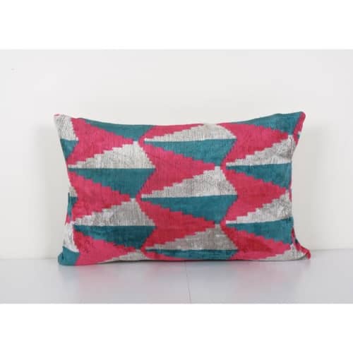 Silk Ikat Velvet Lumbar Pillow Cover - Ethnic Decorative Pin | Cushion in Pillows by Vintage Pillows Store