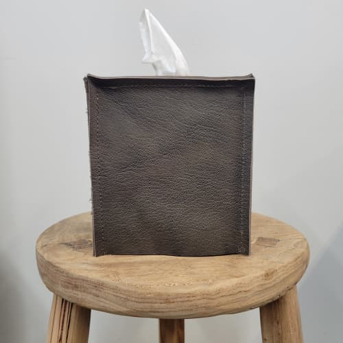 Brown with Burnished Black Leather Single Tissue Box Cover | Toiletry in Storage by Vantage Design