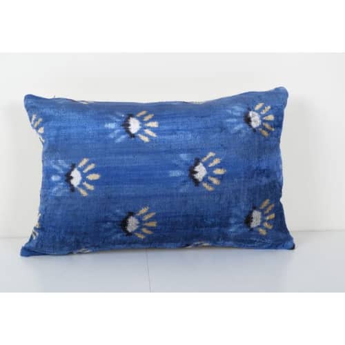 Christmas Gift Pillow, Blue Design Silk Ikat Velvet Pillowca | Cushion in Pillows by Vintage Pillows Store