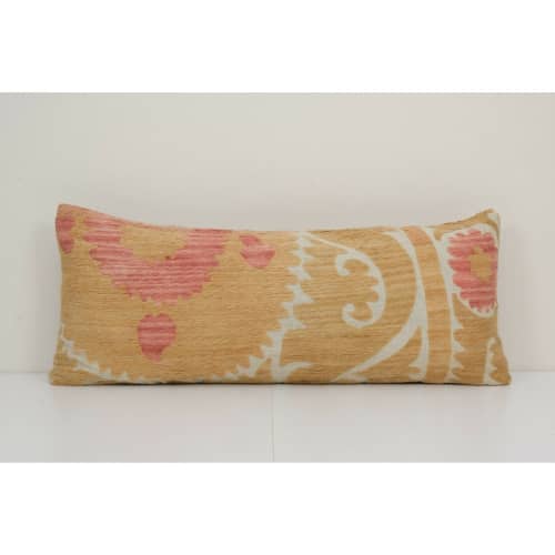 Faded Yellow Suzani Embroidery Throw Pillow Cover, Suzani | Sham in Linens & Bedding by Vintage Pillows Store. Item composed of cotton and fiber