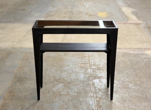 Glass Top Console Table – Mid-Century Modern Entryway or Sofa Table, Solid Wood Hardwood, Handcrafted, Made in USA | Tables by Marco Bogazzi