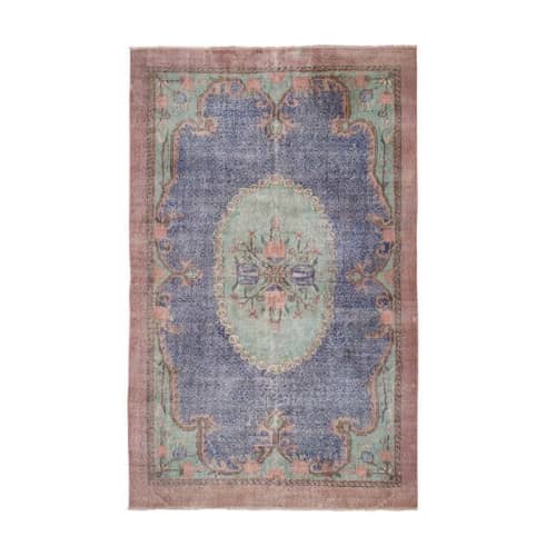 Distressed Blue Turkish Oushak Rug - Room Size Carpet | Area Rug in Rugs by Vintage Pillows Store. Item composed of cotton & fiber