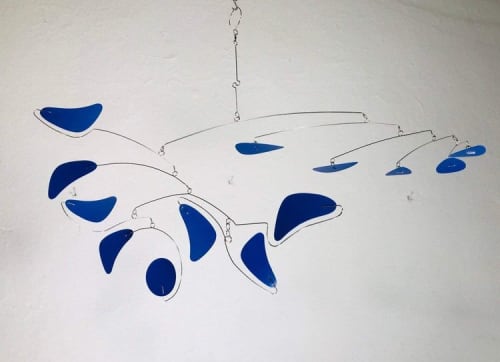 Hanging Mobile Mid Century Modern Royal Blue Made in the USA | Wall Sculpture in Wall Hangings by Skysetter Designs. Item made of metal works with mid century modern style