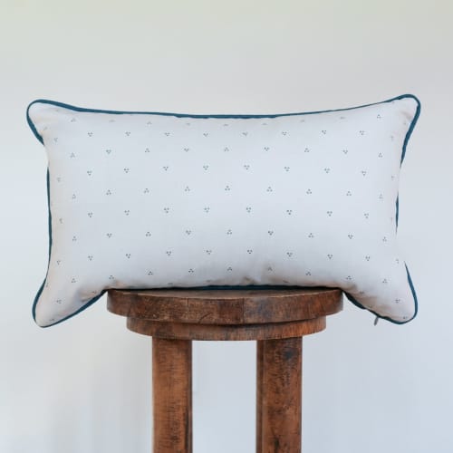 Cream and Turquoise Triangle Dots with Welt Pillow 12x20 | Pillows by Vantage Design