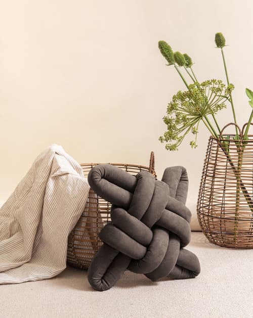 Graphite Vegan Suede Knot Pillow | Pillows by Knots Studio. Item made of fabric