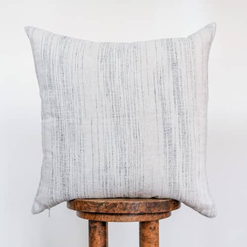 Navy Striations on Beige Linen Pillow 20x20 | Pillows by Vantage Design