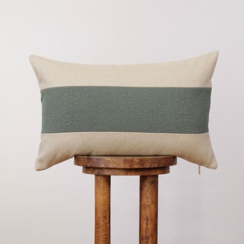 Teal Matelasse with Wool Decorative Lumbar Pillow 14x22 | Pillows by Vantage Design