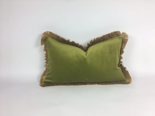 green and gold pillow // gold fringed pillow // green | Pillows by velvet + linen