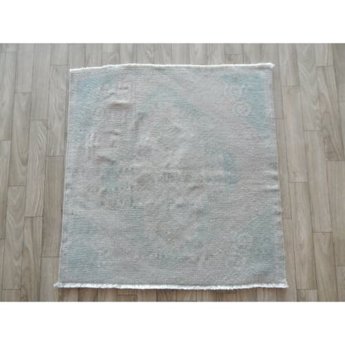 Semi-Antique Geometric Muted 2'4'' x 2'5'' Oushak Turkish | Area Rug in Rugs by Vintage Pillows Store. Item made of fiber
