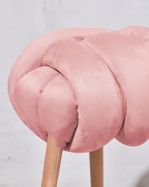 Rose Pink Vegan suede Knot Stool | Chairs by Knots Studio. Item made of wood & cotton