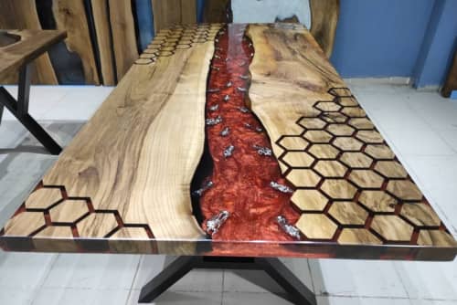 Special Design Epoxy Table | Honeycomb Resin Dining Table | Tables by LuxuryEpoxyFurniture. Item composed of wood & synthetic