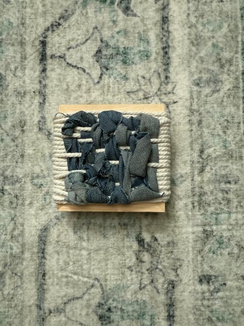 Woven Tile- Denim #1 | Sculptures by Mpwovenn Fiber Art by Mindy Pantuso