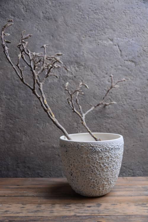 Large Textured lava crater glazed stoneware PLANT POT | Planter in Vases & Vessels by Laima Ceramics. Item composed of stoneware compatible with minimalism and contemporary style