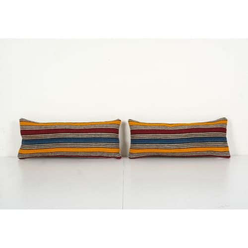 Set of Two Striped Turkish Kilim Pillow, Pair Yellow | Sham in Linens & Bedding by Vintage Pillows Store. Item composed of cotton & fiber