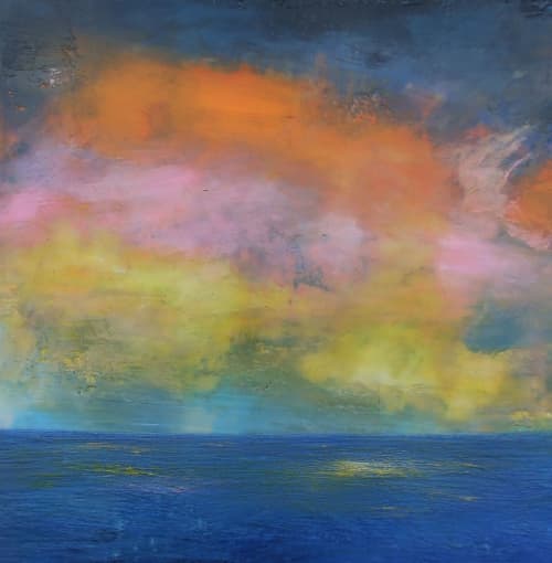 Cloud Contemplation IV (canvas edged-no frame) | Mixed Media in Paintings by Susan Wallis. Item in contemporary or modern style