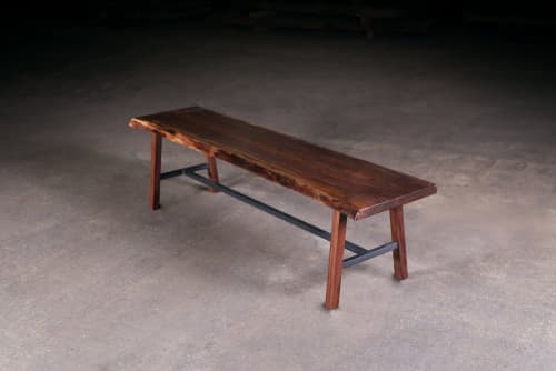 Live Edge Walnut Bench w/ Trestle | Benches & Ottomans by Urban Lumber Co.. Item composed of walnut