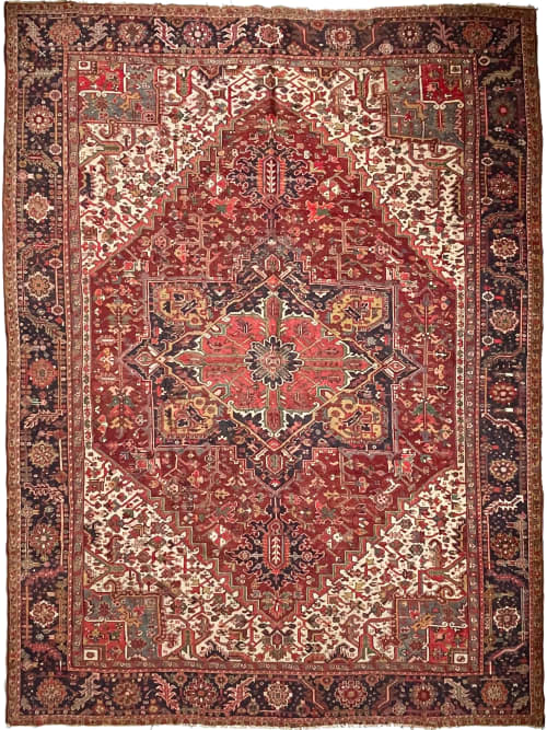 UNIQUE Vintage Heriz | Slate-Teal, Greens, Saffron, Merlot | Area Rug in Rugs by The Loom House. Item composed of fabric and fiber