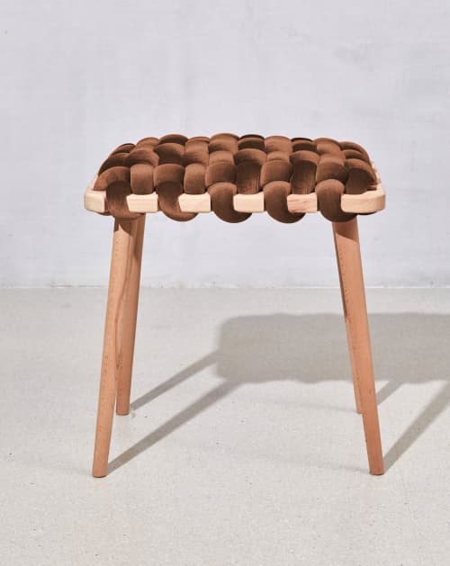 Acorn Velvet Woven Stool | Chairs by Knots Studio. Item made of wood & fabric