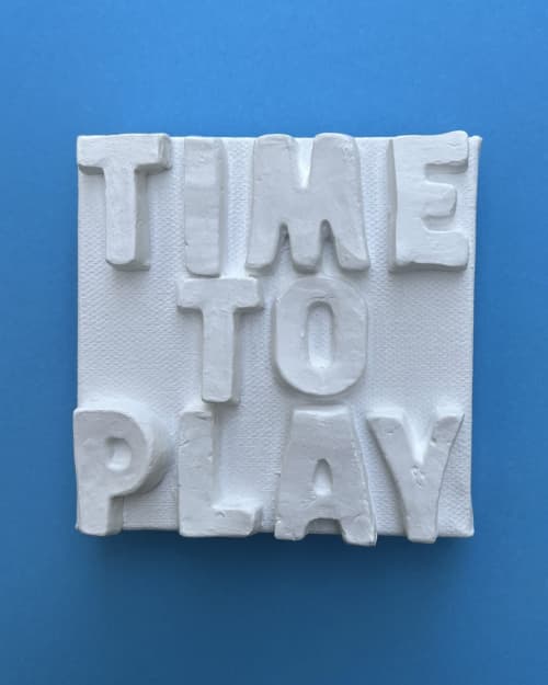 Time To Play 4" x 4" | Mixed Media in Paintings by Emeline Tate. Item made of canvas & synthetic