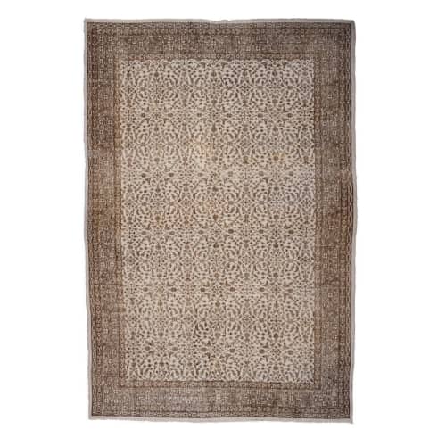 Mid Century Vintage Oushak Rug with All- Over Floral Pattern | Area Rug in Rugs by Vintage Pillows Store. Item made of cotton with fiber