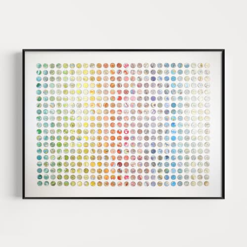 Four Hundred and Ninety Four Rainbow Map Dots Collage, Landscape | Paintings by Amelia Coward