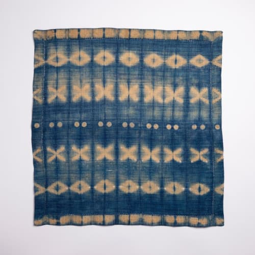 Raffia Table Top Centerpiece - Cocoon & Moth Pattern -Indigo | Table Runner in Linens & Bedding by Tanana Madagascar. Item composed of fabric