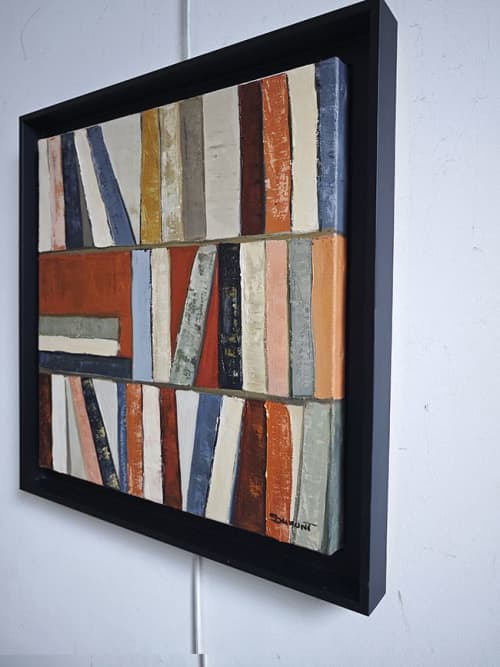 Cadence des livres – Bibliotheque abstraite peinture 40x40 cm | Sophie Dumont | Decorative Objects by Sophie DUMONT.