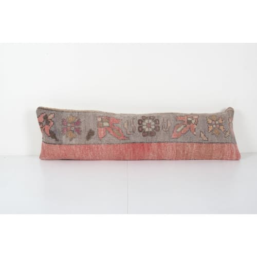 Extra Long Turkish Lumbar Rug Pillow, Faded Floral Copper Tu | Cushion in Pillows by Vintage Pillows Store