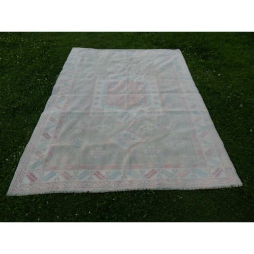 Distressed Oversize Turkish Kars Oushak Rug - 6'10'' x 8'9'' | Area Rug in Rugs by Vintage Pillows Store. Item composed of cotton