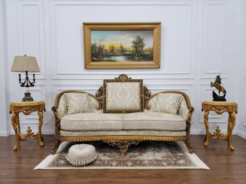 Persian Style Sofa/ Aged with 21K Gold Leaf Accent Hand Carv | Chaise Lounge in Couches & Sofas by Art De Vie Furniture