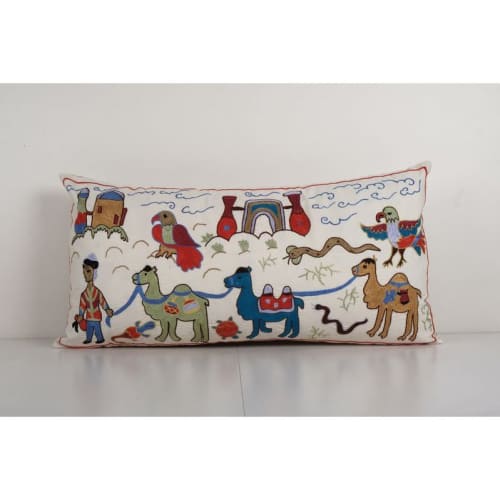 Vintage Long Animal Suzani Pillow Cover, Camel Motif Tribal | Cushion in Pillows by Vintage Pillows Store