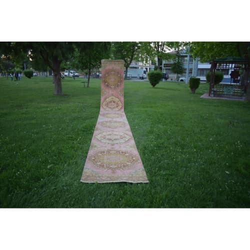 Neoclassical Style Vintage Turkish Oushak Runner, Extra-Long | Runner Rug in Rugs by Vintage Pillows Store. Item made of cotton with fiber