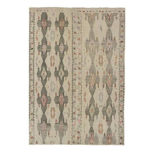 Decorative Embroidered Diamond Pattern Kilim Rug for Home | Area Rug in Rugs by Vintage Pillows Store. Item composed of wool and fiber