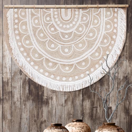 Boho Wall Hanging, Wool Jute Tapestry, Neutral Wall Decor | Wall Hangings by Swiflo