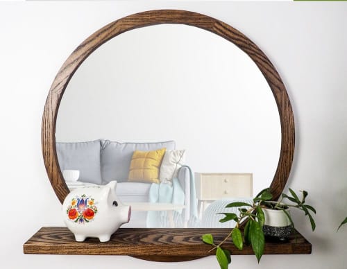 Round Mirror with Shelf | Decorative Objects by Dot & Rose. Item composed of maple wood and glass