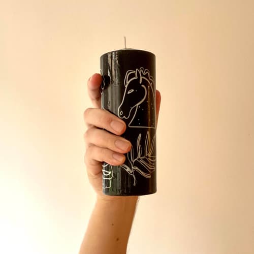 Black Tall Greek-Roman Design pillar candle | Ornament in Decorative Objects by Agora Home. Item composed of synthetic in minimalism or contemporary style