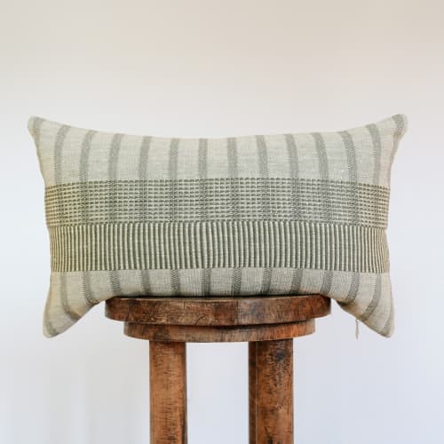 Sage Green & Cream Woven Pattern Lumbar Pillow 12x20 | Pillows by Vantage Design