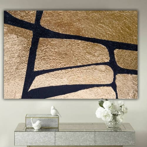 Large gold abstract canvas wall art golden leaf painting | Oil And Acrylic Painting in Paintings by Berez Art. Item composed of canvas in modern style