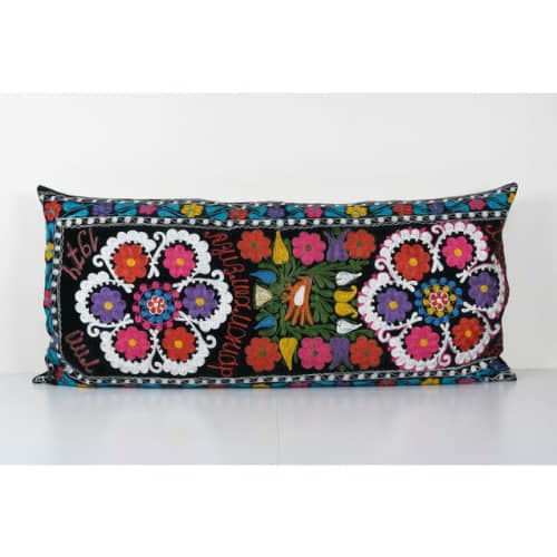 Vintage Black Velvet Dated Suzani Bedding Pillow Fashioned f | Cushion in Pillows by Vintage Pillows Store