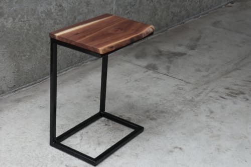 Live Edge Computer Side Table VENDOR HAZEL OAK FARMS | Tables by Hazel Oak Farms. Item composed of walnut and steel