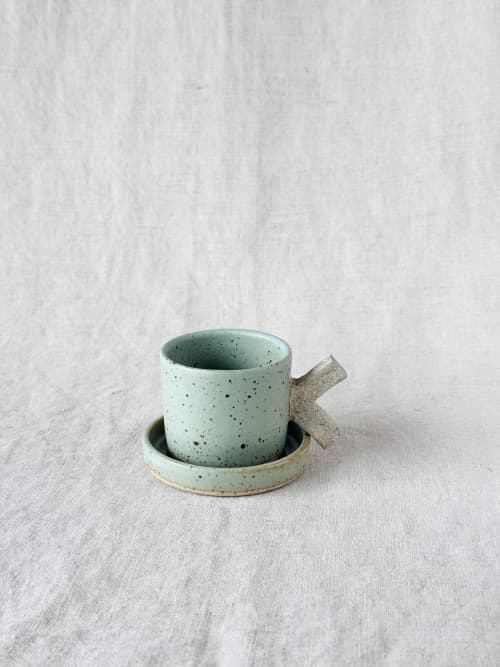 Twiggy Handle Espresso Cup & Saucer - Seafoam, Unique, Handmade Pottery | Drinkware by Tomoko Ceramics