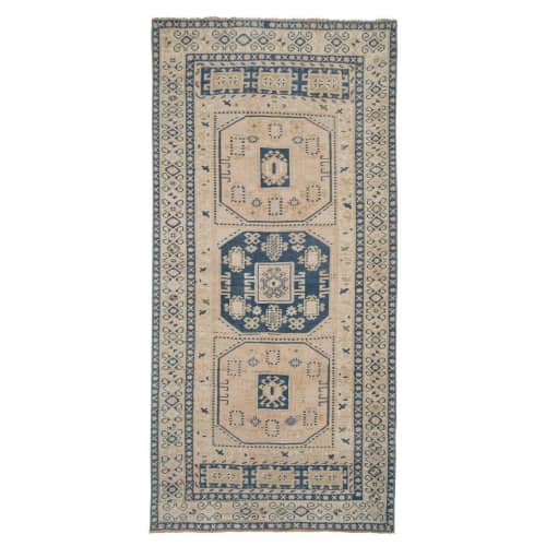 Vintage Distressed Caucasian Rug 3'5" X 6'11" | Area Rug in Rugs by Vintage Pillows Store. Item composed of cotton and fiber
