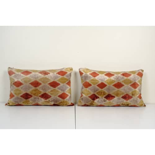 Set of Two Green Silk Ikat Velvet Pillow Cover, Pair Checker | Sham in Linens & Bedding by Vintage Pillows Store. Item made of cotton