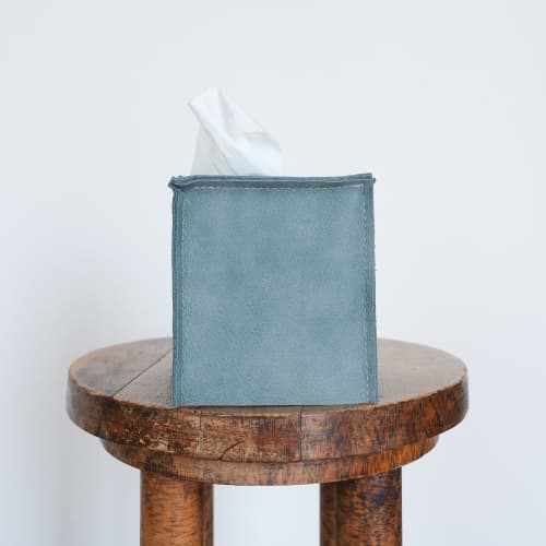 Ocean Blue Leather Single Tissue Box Cover | Toiletry in Storage by Vantage Design