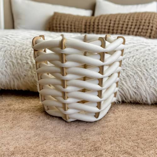 Hull basket in Cream Suede | Storage Basket in Storage by Knots Studio. Item made of fabric