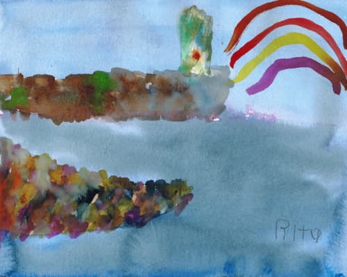 Rocky Shore - Original Watercolor | Watercolor Painting in Paintings by Rita Winkler - "My Art, My Shop" (original watercolors by artist with Down syndrome). Item made of paper works with contemporary & coastal style